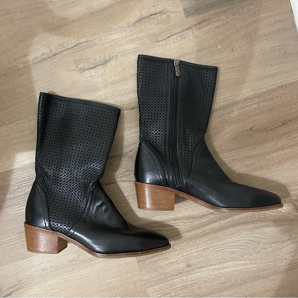 Italeau rare perforated leather stacked-heel boots